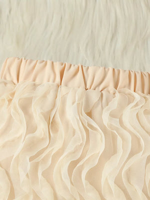 Beige toddler tutu skirt with ruffled tulle and elastic waistband