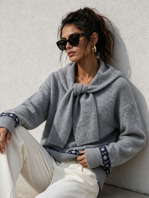 pullover sweater in dark brown with cowl neck and long sleeve