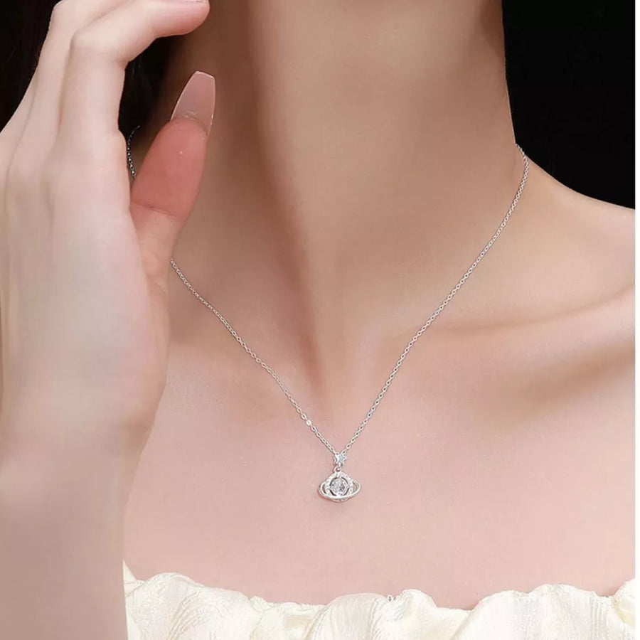 necklace in clear with geometric and moissanite stone