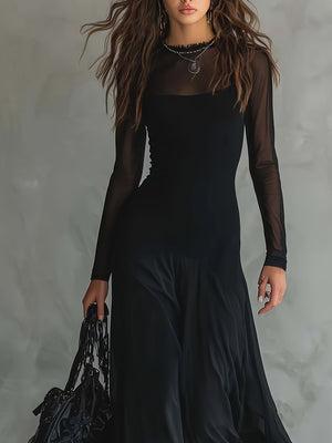 95% polyester, 5% elastane Care instructions: Machine wash cold maxi dress in Black with fit-and-flare silhouette