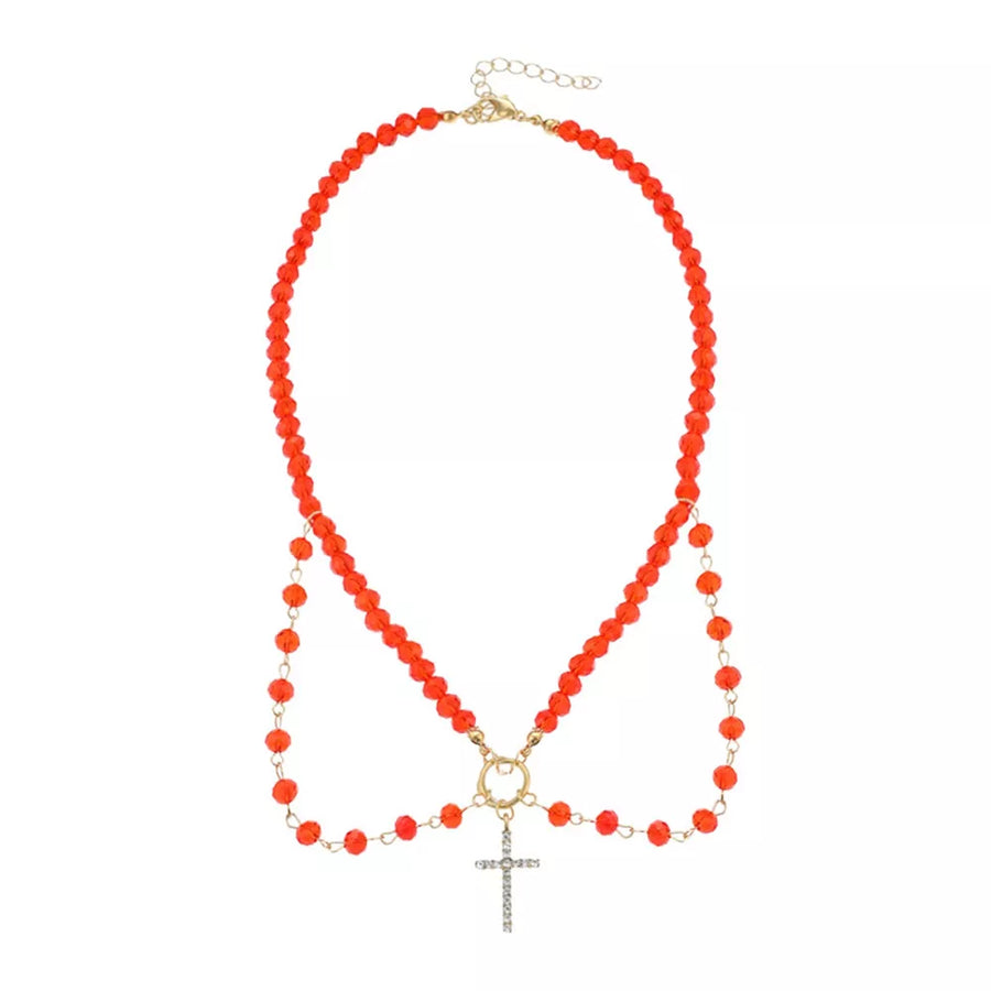 necklace in Red with beaded and beaded