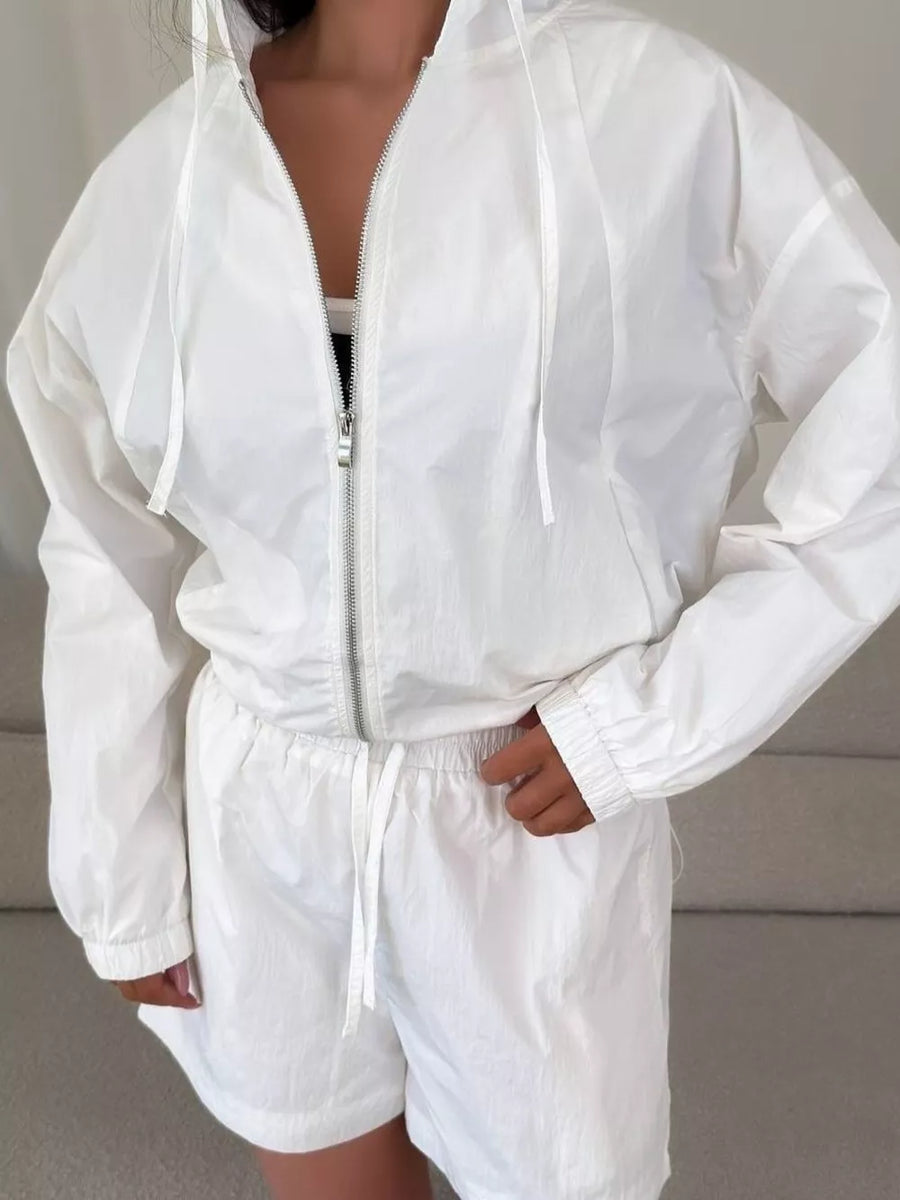 Yellow Lightweight Hooded Jacket And Shorts Set