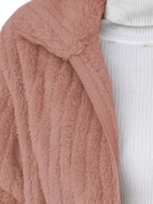 Pink regular faux fur coat with collared