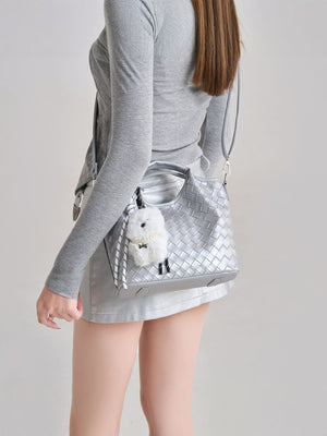 shoulder bag featuring geometric in silver with PU Leather Imported Size & texture
