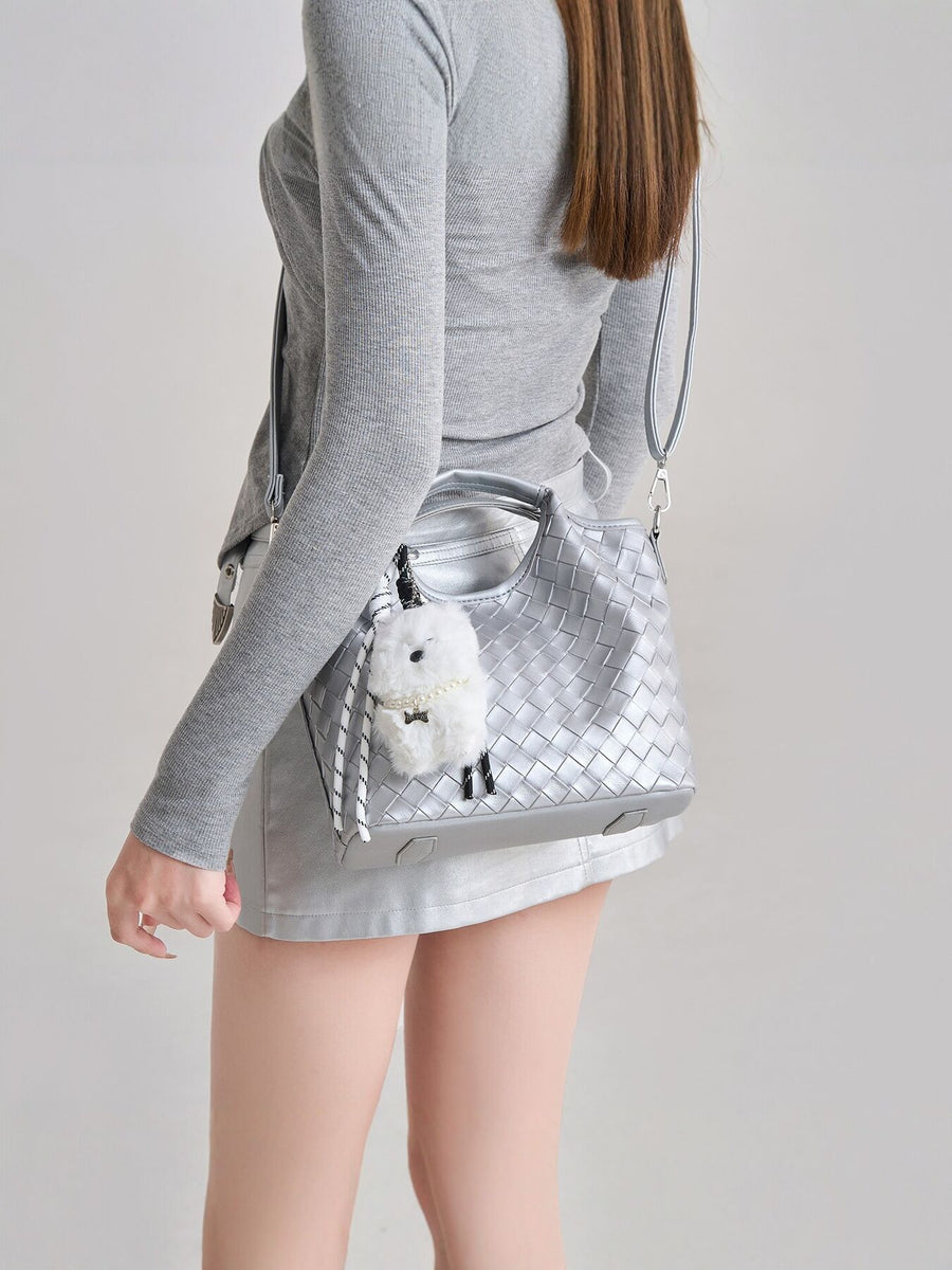 shoulder bag featuring geometric in silver with PU Leather Imported Size & texture