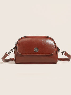 PU Leather Crossbody Bag With Metal Emblem in Brown
