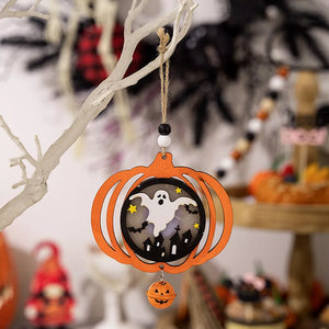Halloween Led Lighted Wooden Hanging Ornaments Set in orange with LED lights