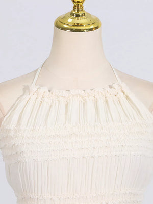 Textured halter neck maxi dress in ivory with smocked bodice detail