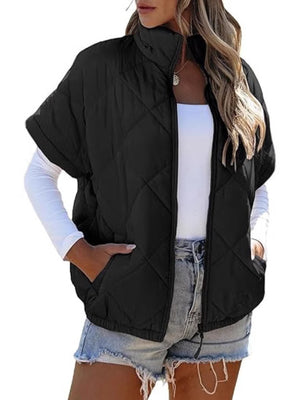 Caramel quilted jacket with zip-front and quilted