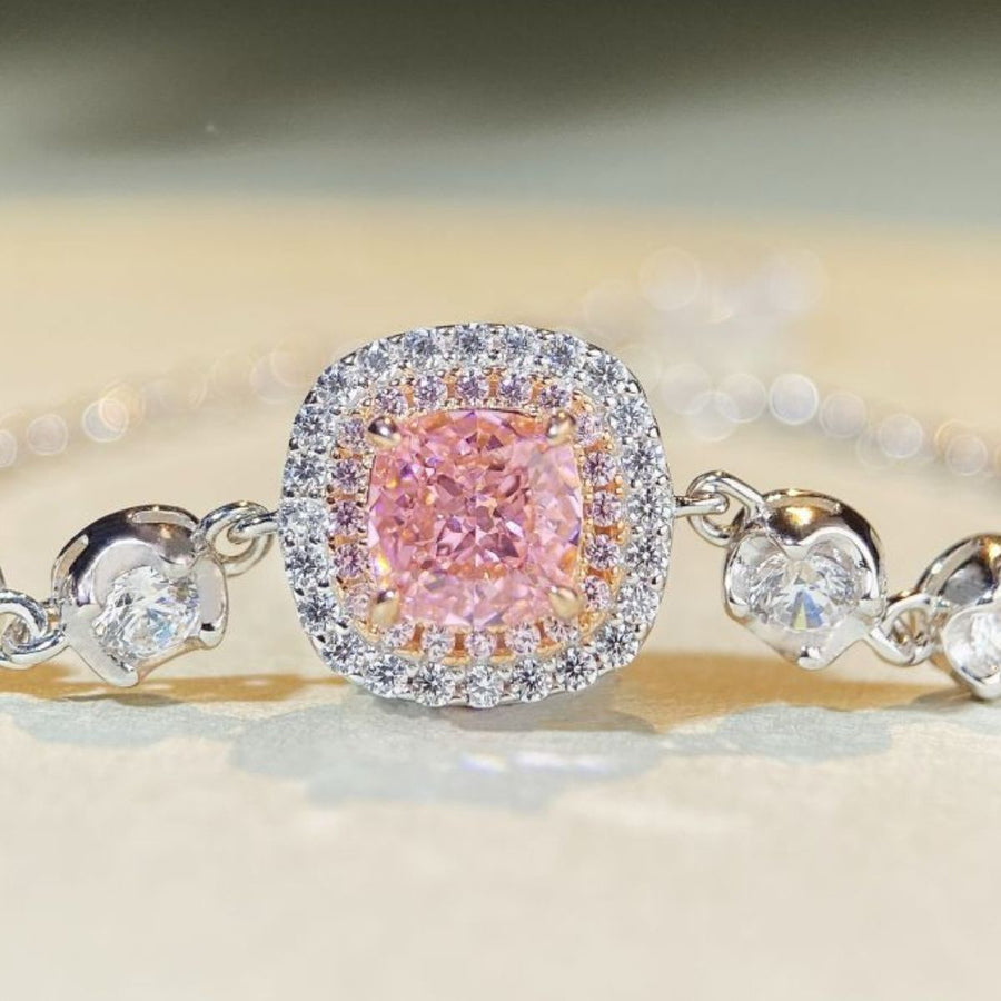 Halo 925 Sterling Silver Zircon Necklace in Blush Pink with zircon stones