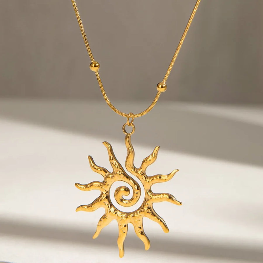Gold necklace featuring 18K gold-plated and sun motif