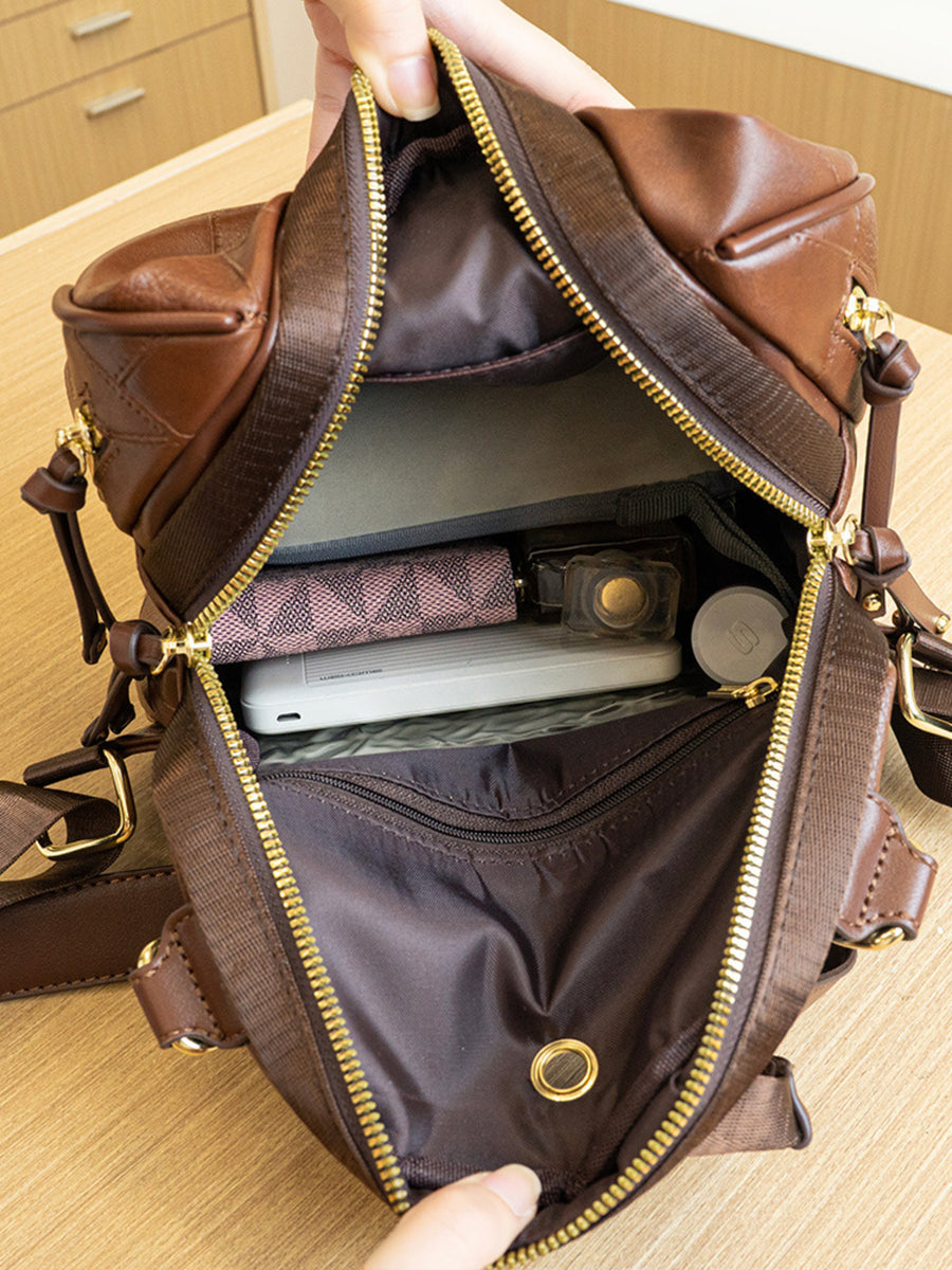 Patchwork Leather Convertible Backpack in dark brown with convertible