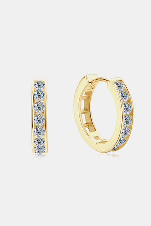 Gold moissanite channel-set hoop earrings with sparkling stones