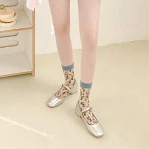 Floral Sheer Crew Socks 5 Pair Set in lavender