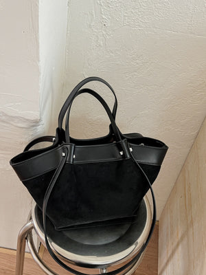 Leather Trim Medium Tote Bag in Brown with top handles