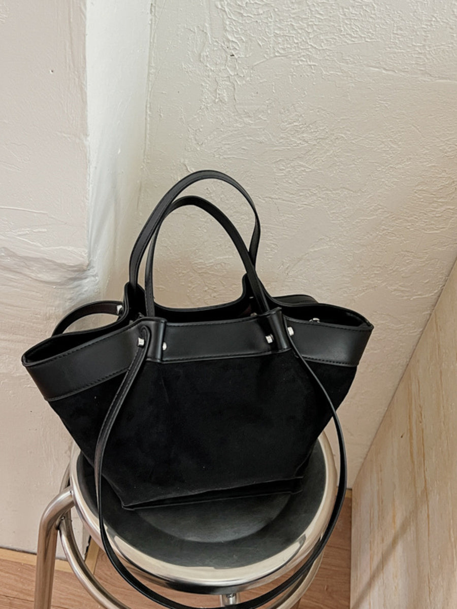Leather Trim Medium Tote Bag in Brown with top handles