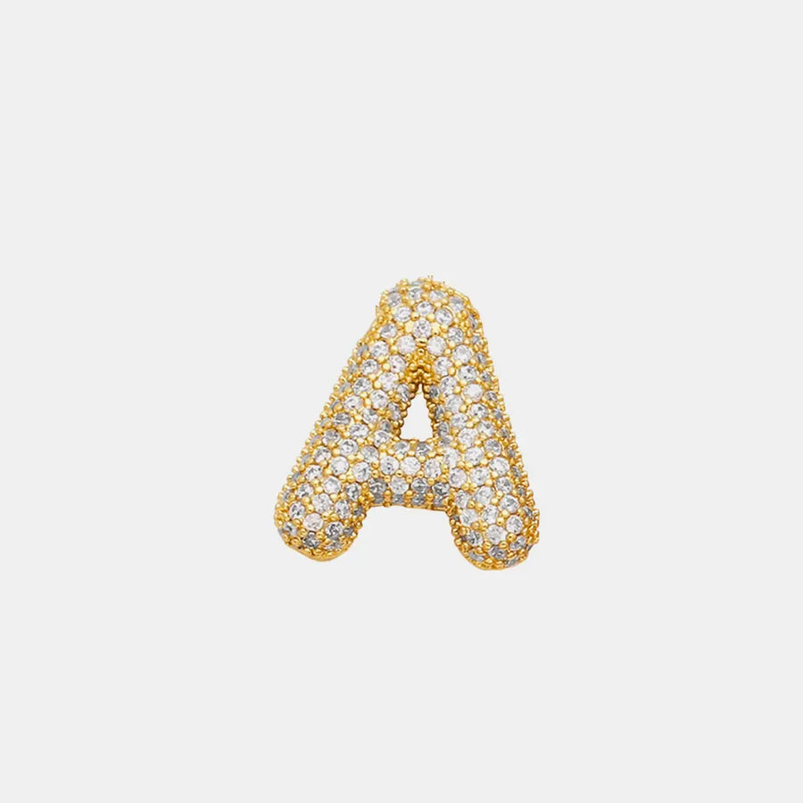 Puffed pave initial pendant necklace in gold with clear crystals, letter A