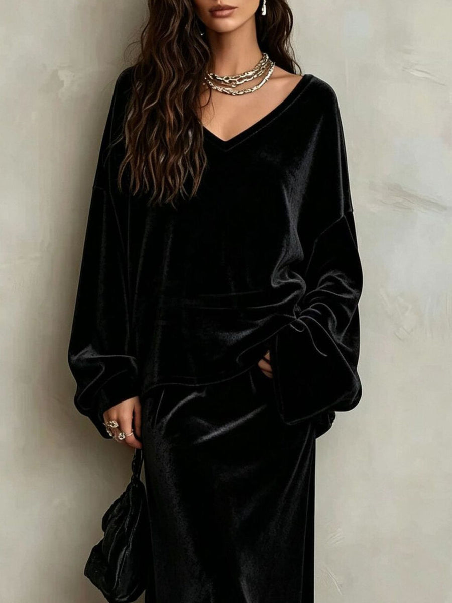 Black relaxed blouse with v-neck