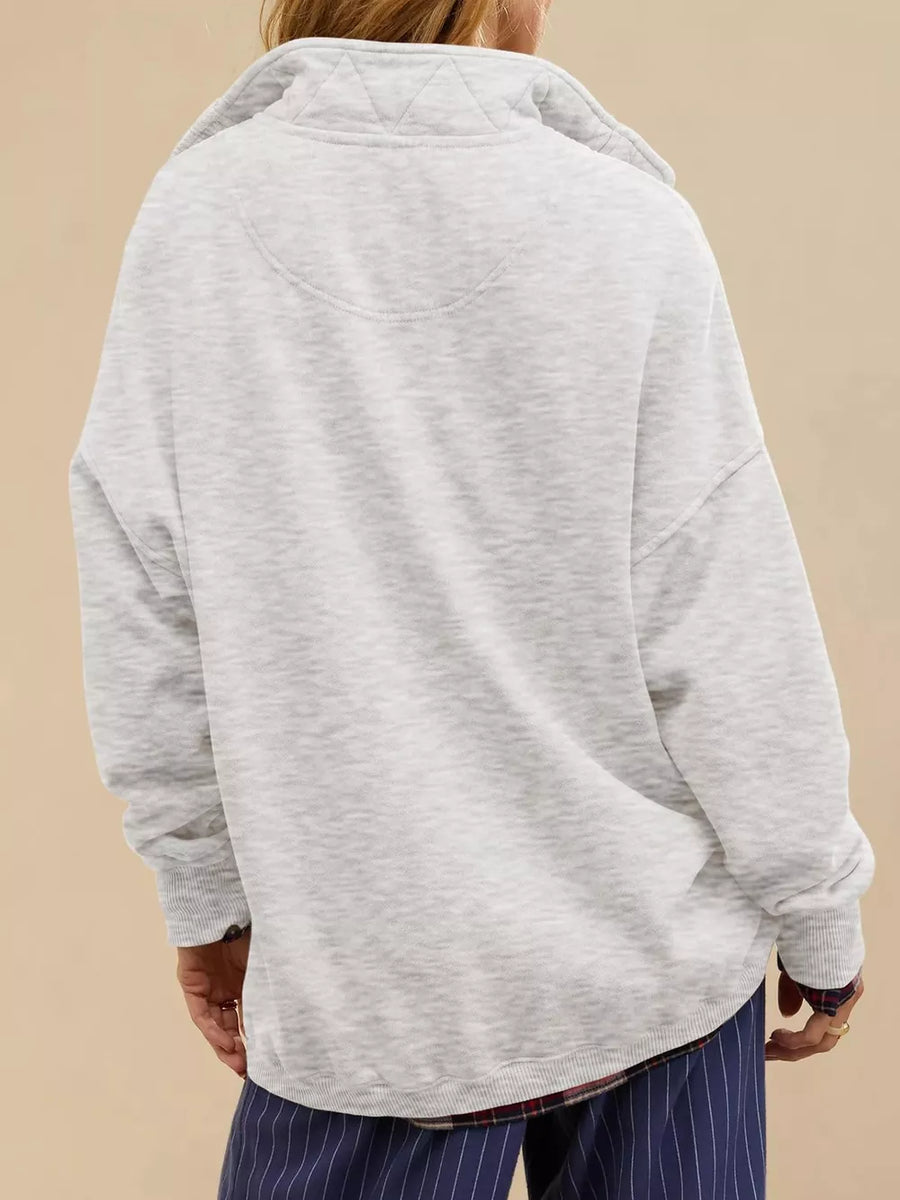 65% polyester, 30% viscose, 5% elastane Care instructions: Machine wash cold sweatshirt in Light Gray with relaxed silhouette