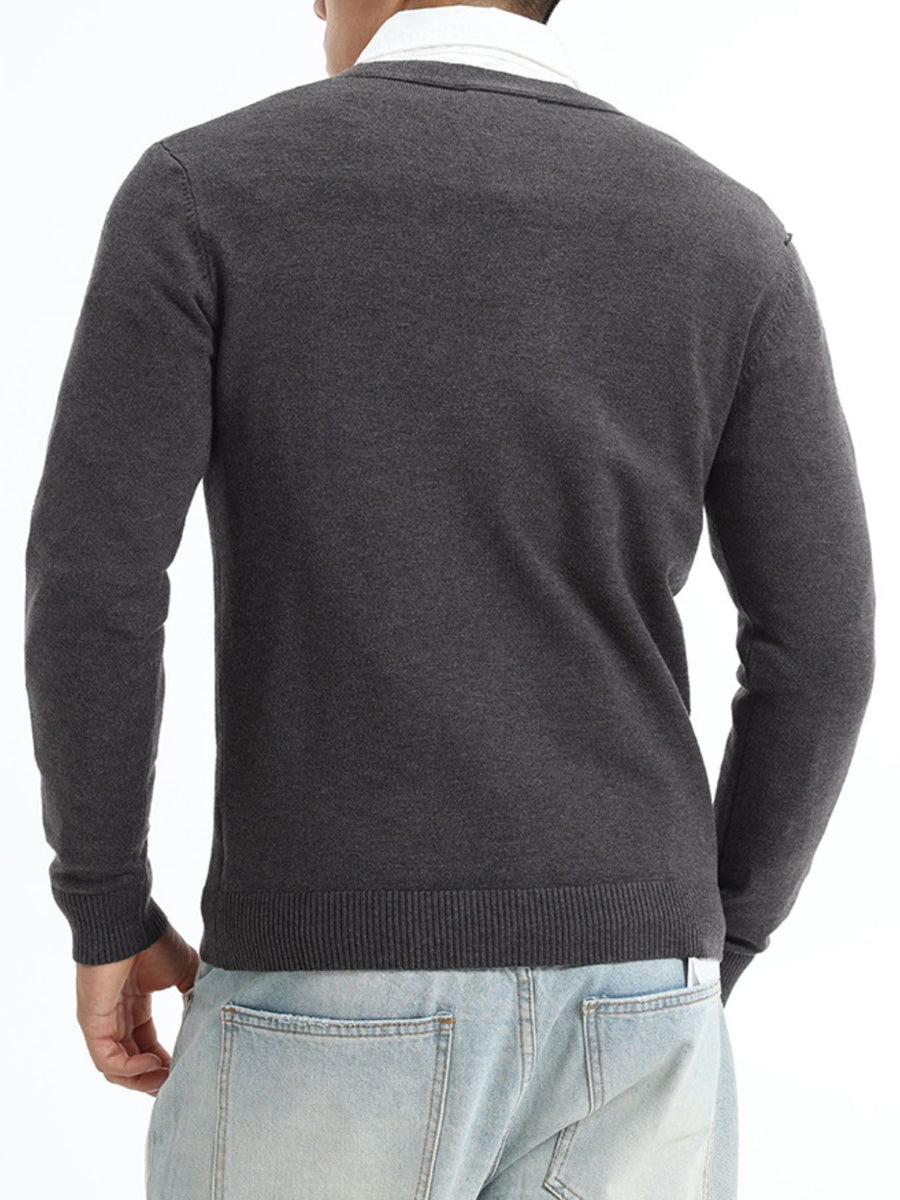 Men's Plus Size Button-Down Knit Cardigan in Flowers Dark Gray with plus-size