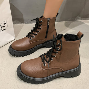 brown boots with ankle-length and lace-up, zip