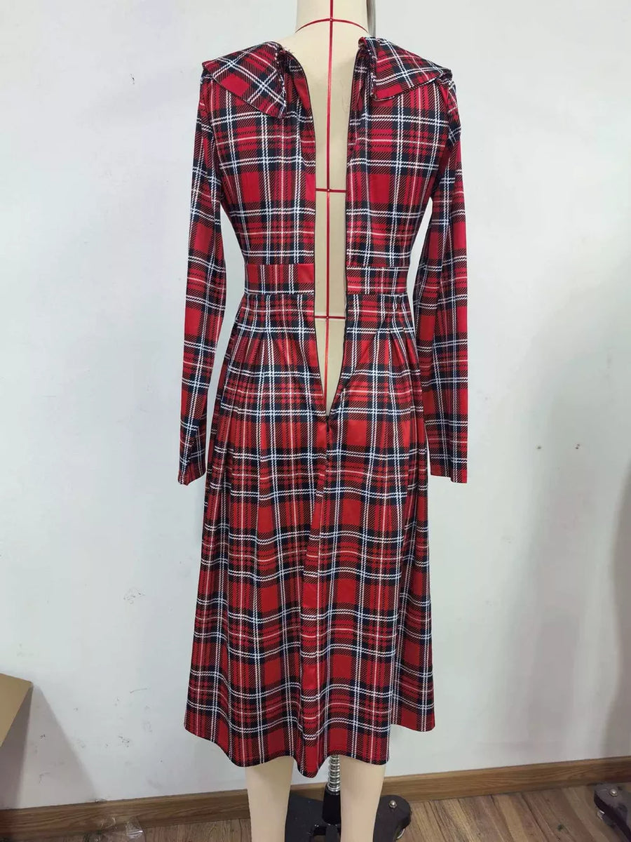 Burgundy midi dress with midi and back-zip