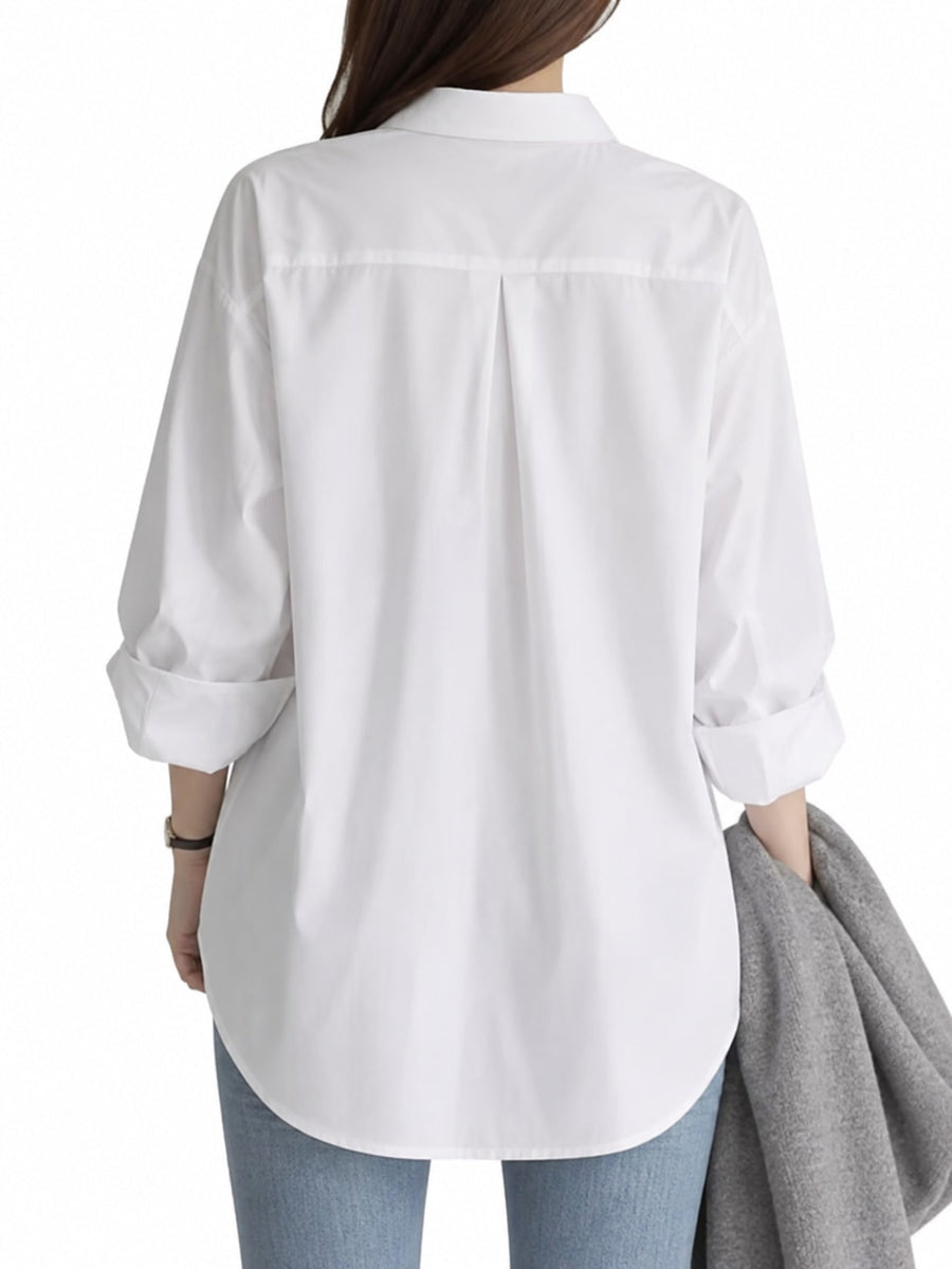 The main fabric component is polyester button-down shirt in Pink with oversized silhouette