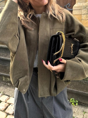 streetwear bomber jacket in Coffee Brown with collared