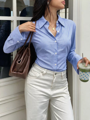 button-down shirt in Blue with striped and button cuffs