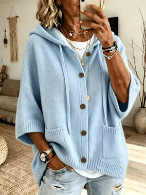 White cardigan with buttoned and elbow sleeve