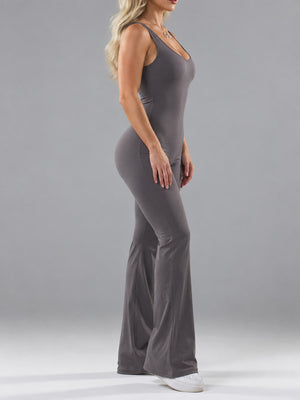 athleisure jumpsuit in Purple Gray with scoop neck