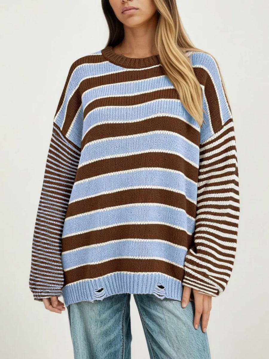 grunge pullover sweater in Brown with crew neck