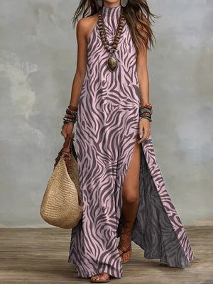 Leopard maxi dress with stretch and sleeveless