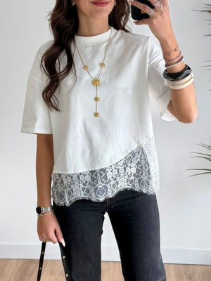 white t-shirt with hip-length and pullover