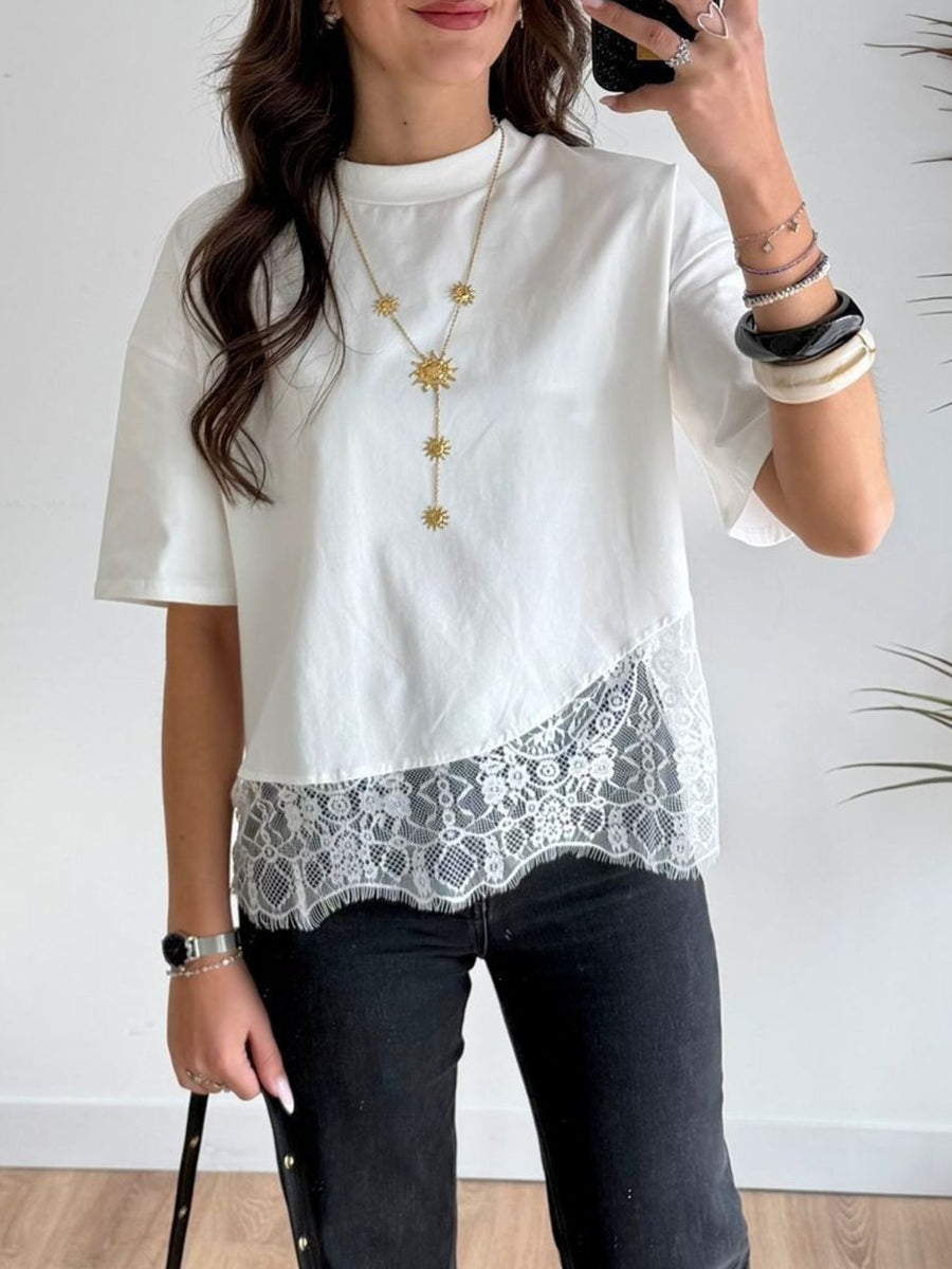 white t-shirt with hip-length and pullover