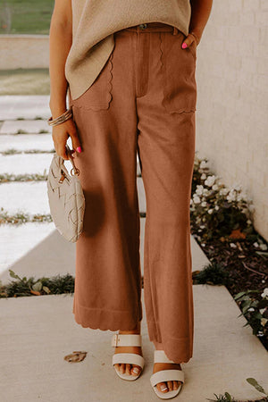 Caramel wide-leg pants with full-length and button-front