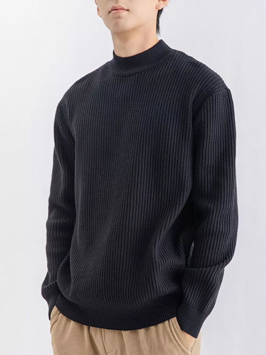 mock neck sweater in Coffee with ribbed and ribbed