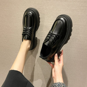 Chunky Platform Lace-Up Loafers in Black