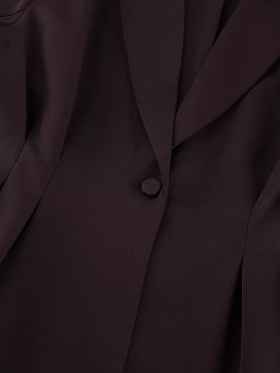 One-button Blazer And Wide-leg Pants Set in Dark Brown, view 16