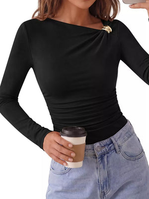 Apricot fitted t-shirt with boat neck