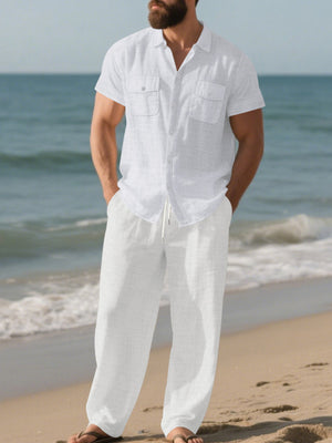 Men's Casual Button-up Shirt And Pants Set Plus Size in Grey
