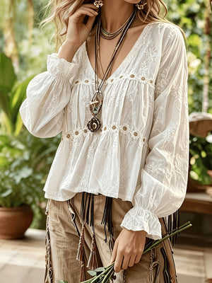100% polyester Care instructions: Machine wash cold blouse in ivory with relaxed silhouette