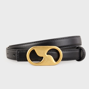 Black cowhide leather belt with a sleek gold buckle