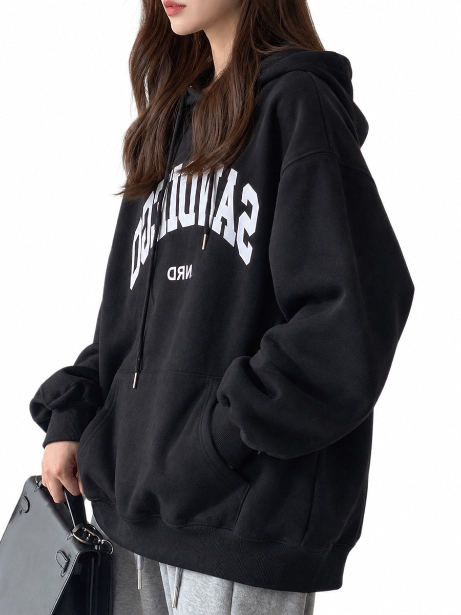 burgundy pullover hoodie with drawstring and long sleeve