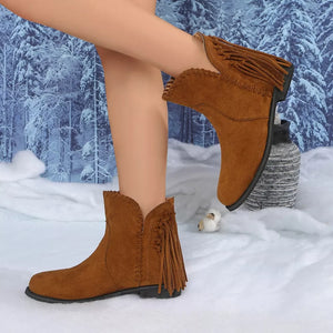 ankle boots in Grey with fringe detail and ankle-length