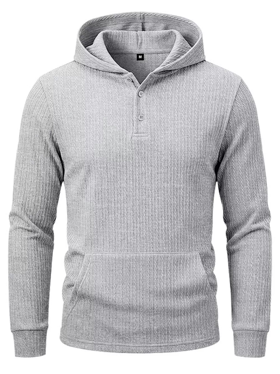 white pullover hoodie with pullover, half-button and striped