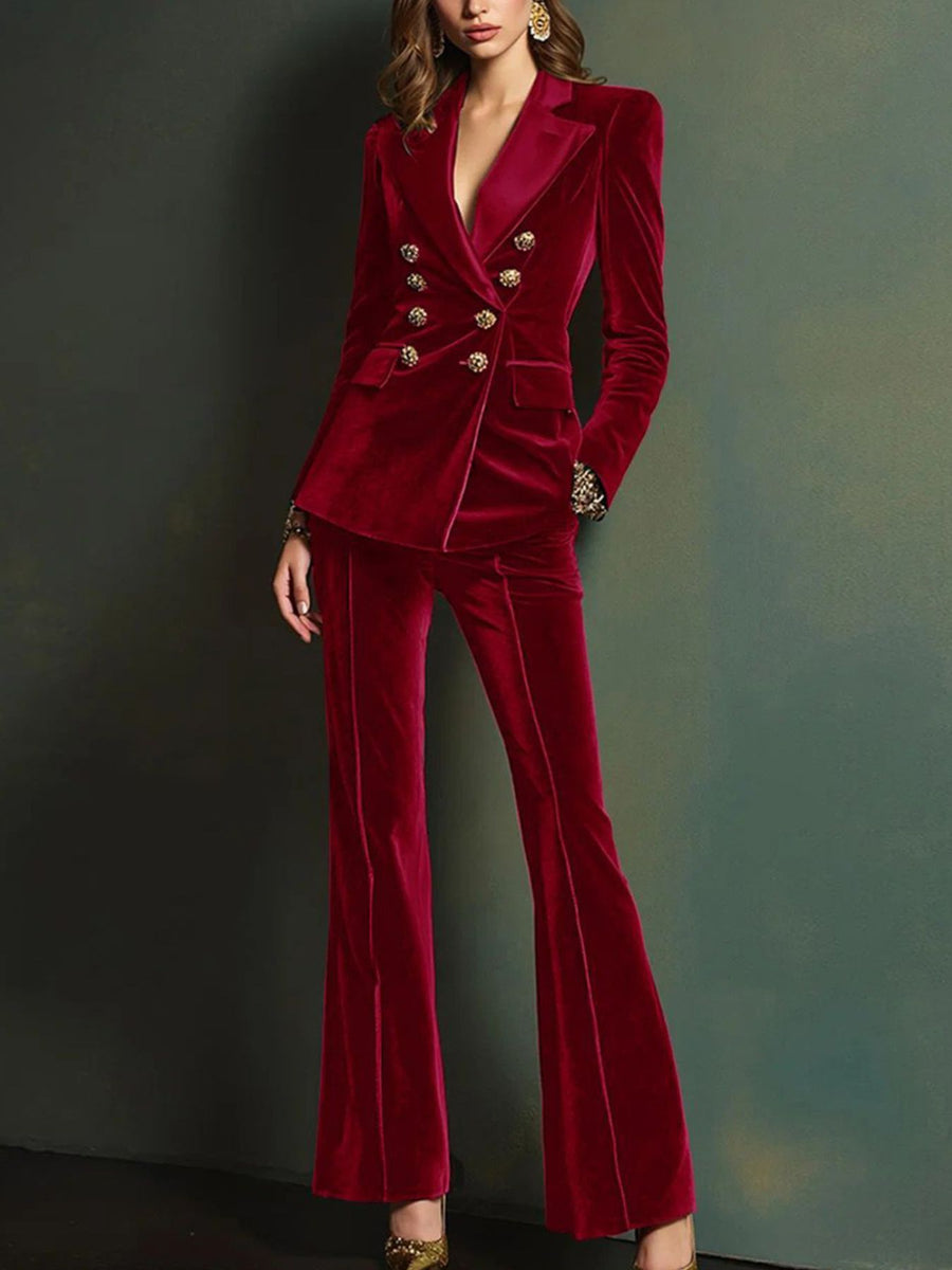 Peacock Blue fitted blazer and pant set with notch lapel