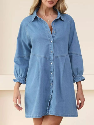 95%cotton, 5%spandex Care instructions: Machine wash cold shirt dress in Light Blue with A-line silhouette