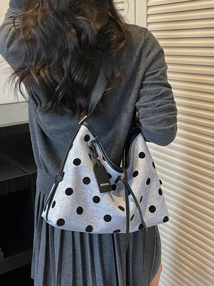 handbag featuring polka dot in black with PU Leather Imported Size & texture