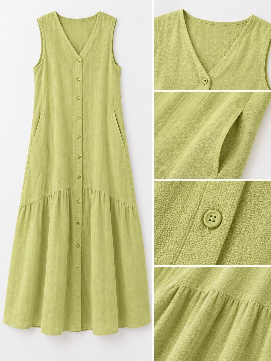 coastal midi dress in Light Green with v-neck